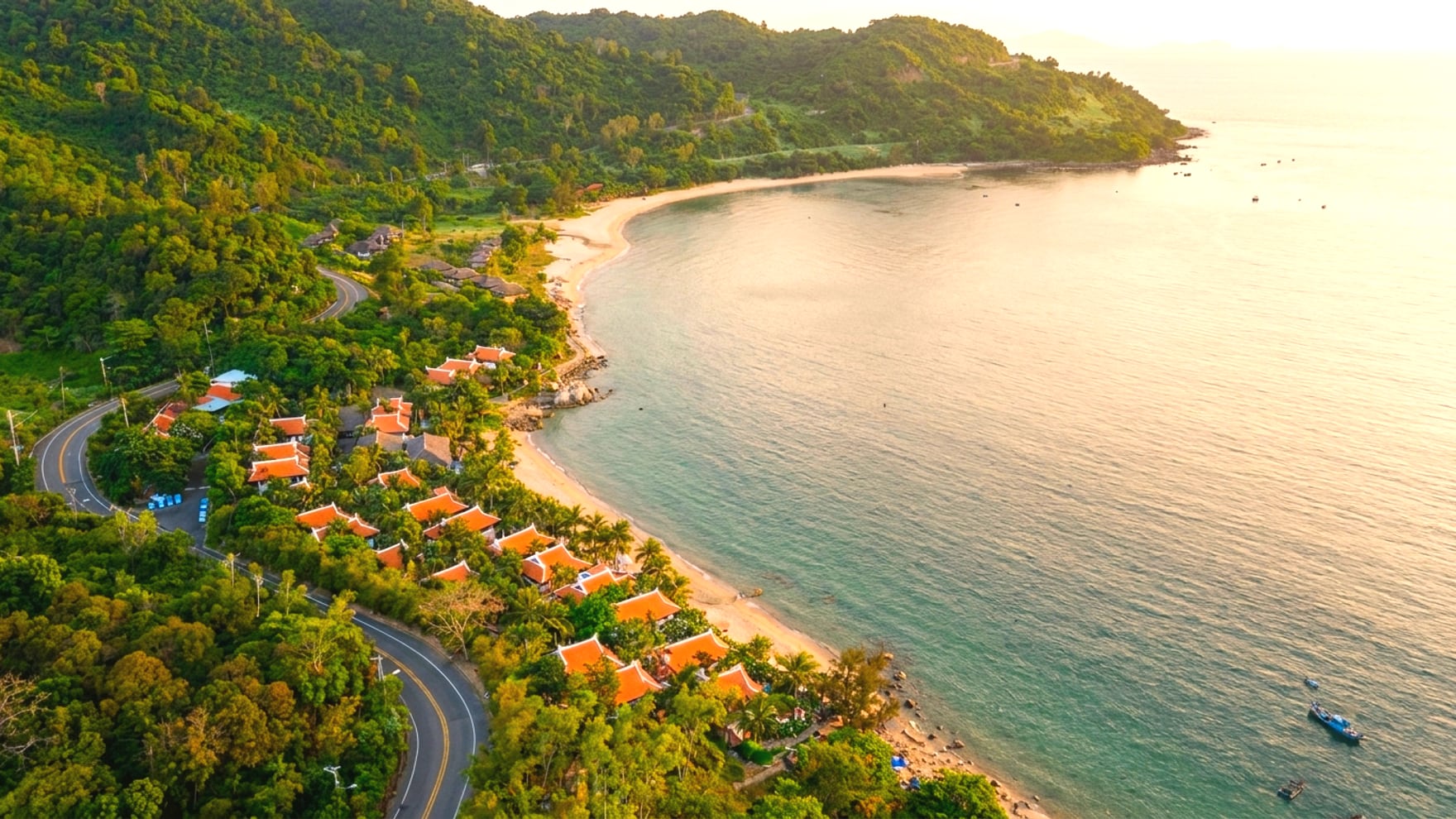 The Son Tra peninsula coastline, Da Nang, at golden hour